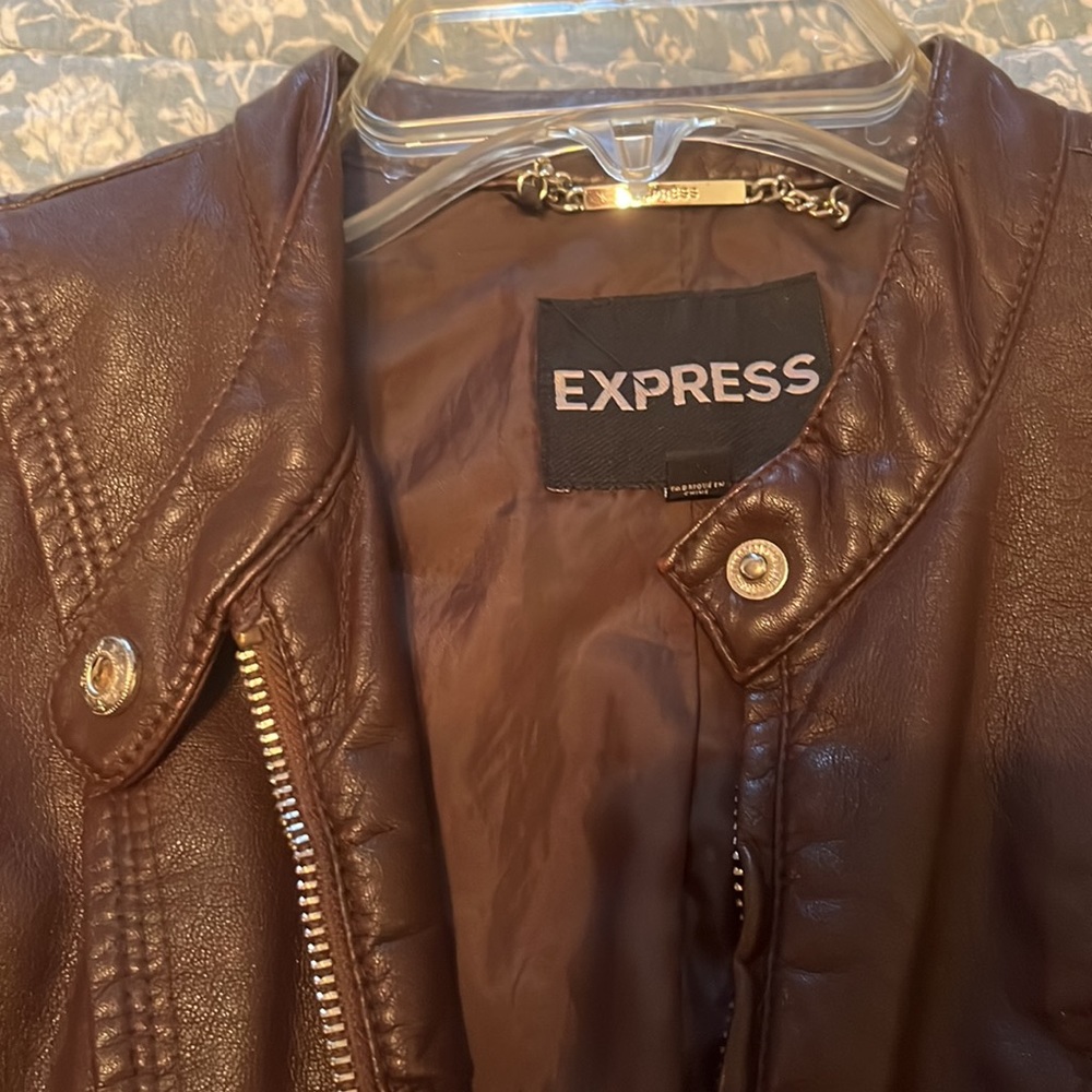 Express Brown Leather Fitted Jacket - image 5